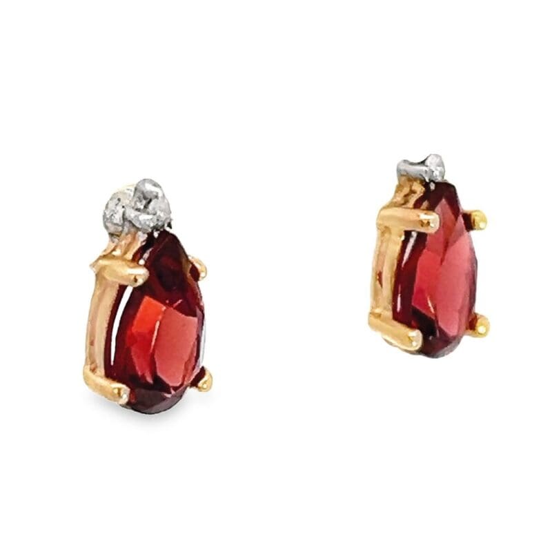 Pear Shaped Garnet & Diamond Stud Earrings, Alaska Mint