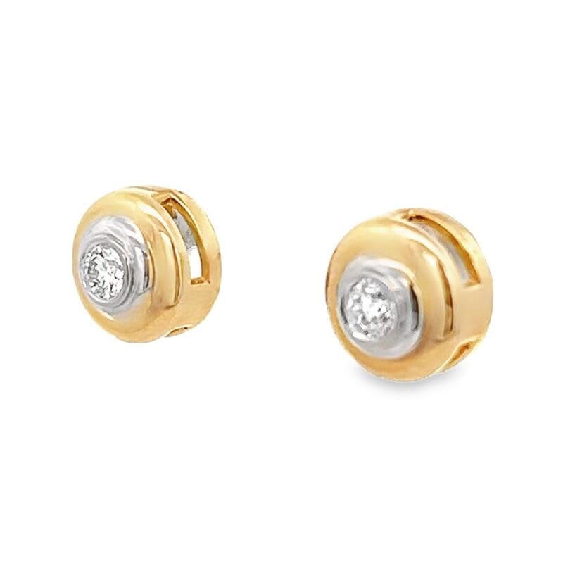 14k Yellow Gold Bezel Set Diamond Earrings, Alaska Mint