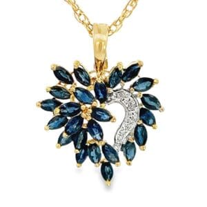 .02 ctw Diamonds & Marquise Natural Sapphire Heart Pendant, Alaska Mint