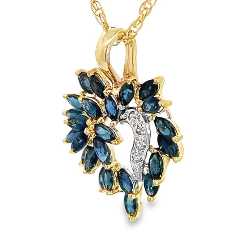.02 ctw Diamonds & Marquise Natural Sapphire Heart Pendant, Alaska Mint