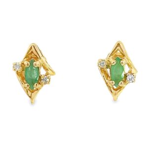 Marquise Emerald Kite Shape Stud Earrings with Diamonds, Alaska Mint