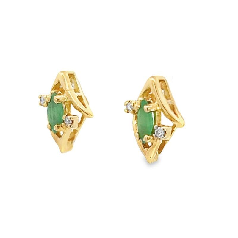 Marquise Emerald Kite Shape Stud Earrings with Diamonds, Alaska Mint
