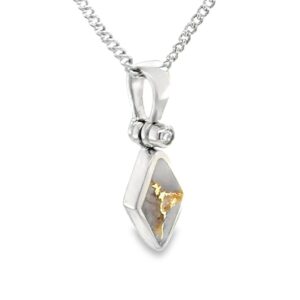 Gold Quartz Diamond Shape Pendant 14k White Gold, Alaska Mint