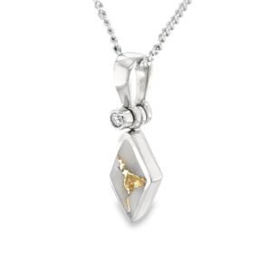 Gold Quartz Diamond Shape Pendant 14k White Gold, Alaska Mint