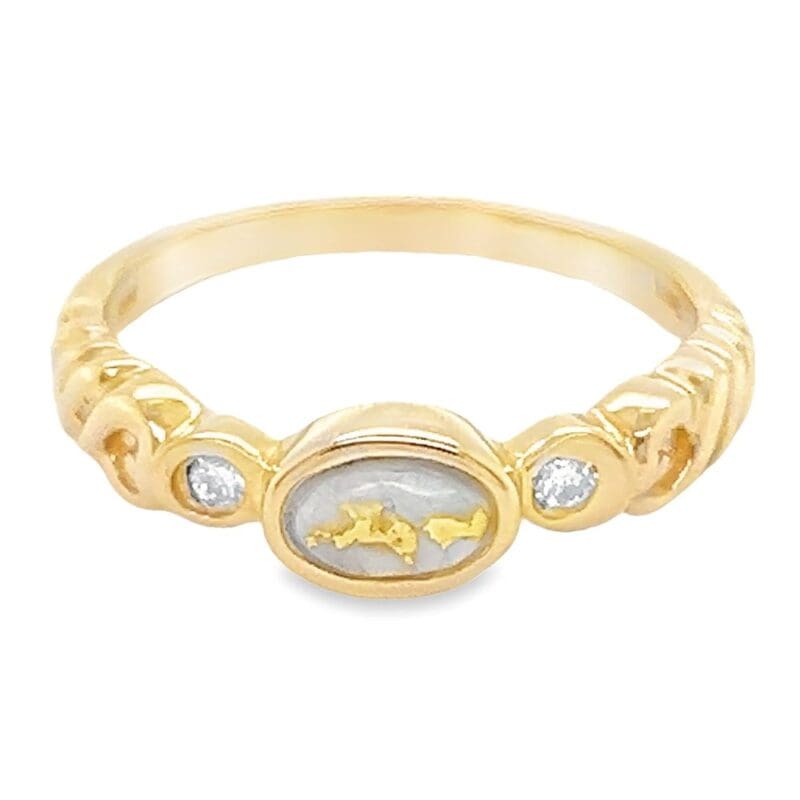 Twisted Band Gold Nugget Gold Quartz Ring, Alaska Mint