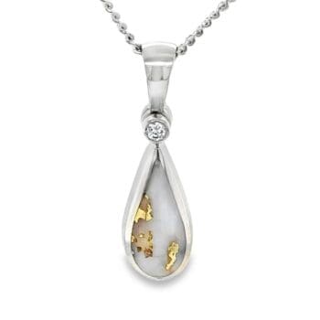 Gold Quartz Diamond White Gold Teardrop Pendant, Alaska Mint