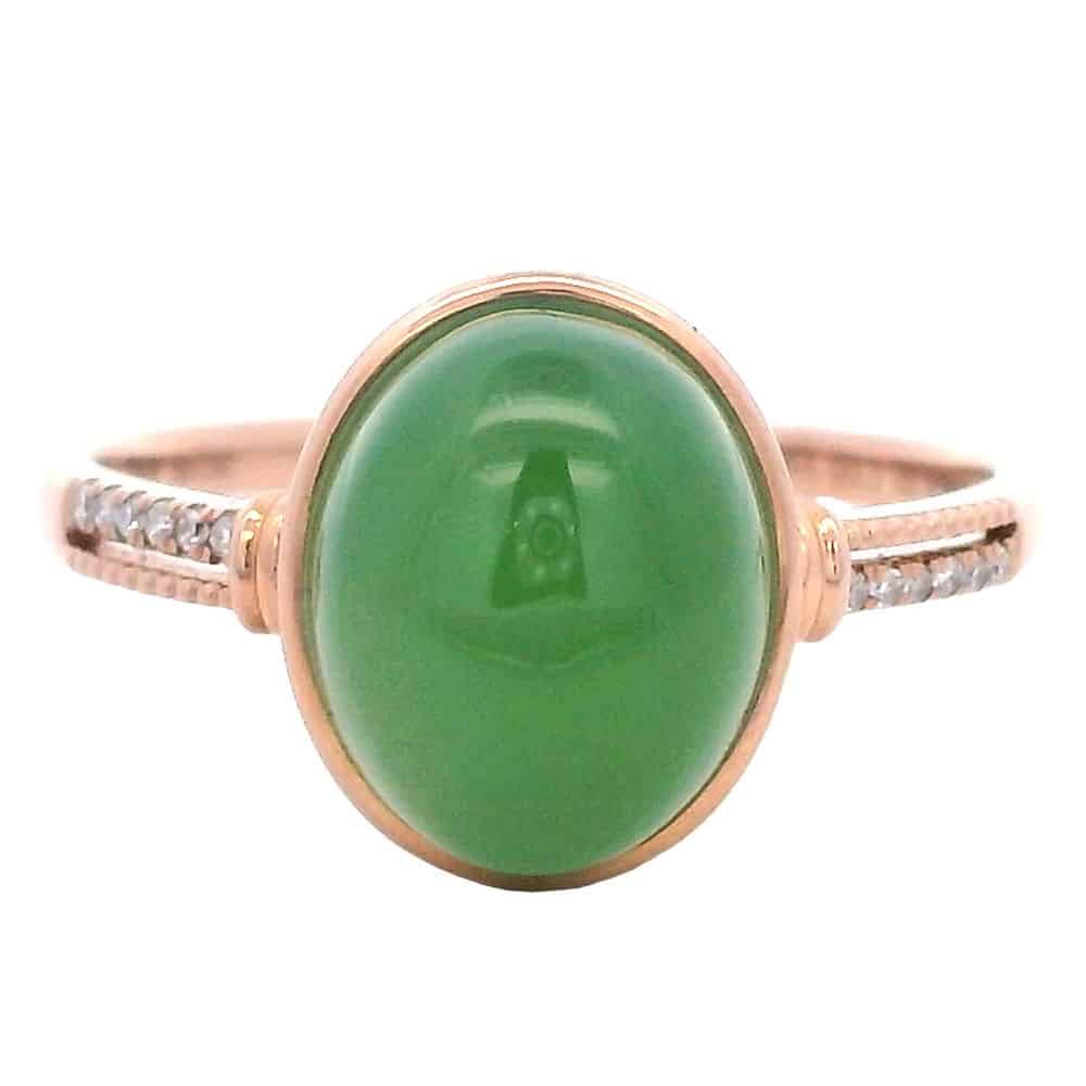 Jade & Diamond Ring 18k Rose Gold, Alaska Mint