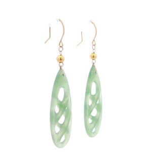 Carved Jade Drop Earrings 18k Yellow Gold, Alaska Mint
