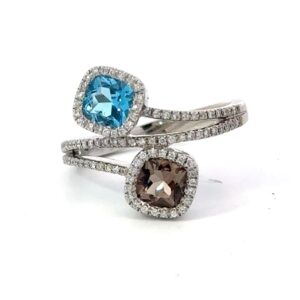 Smokey Quartz & Blue Topaz White Gold Ring