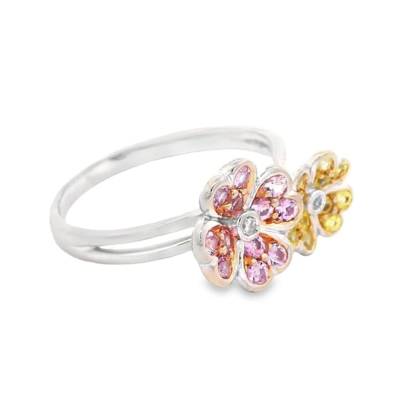 Pink & Yellow Sapphire Flower Ring, Alaska Mint