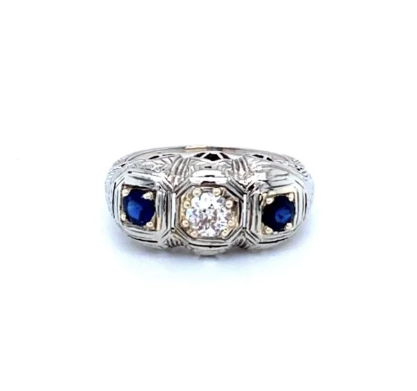 Sapphire Filigree 18k Ring with Diamonds, Alaska Mint