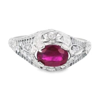 Ruby Platinum Filigree Ring with Diamonds, Alaska Mint