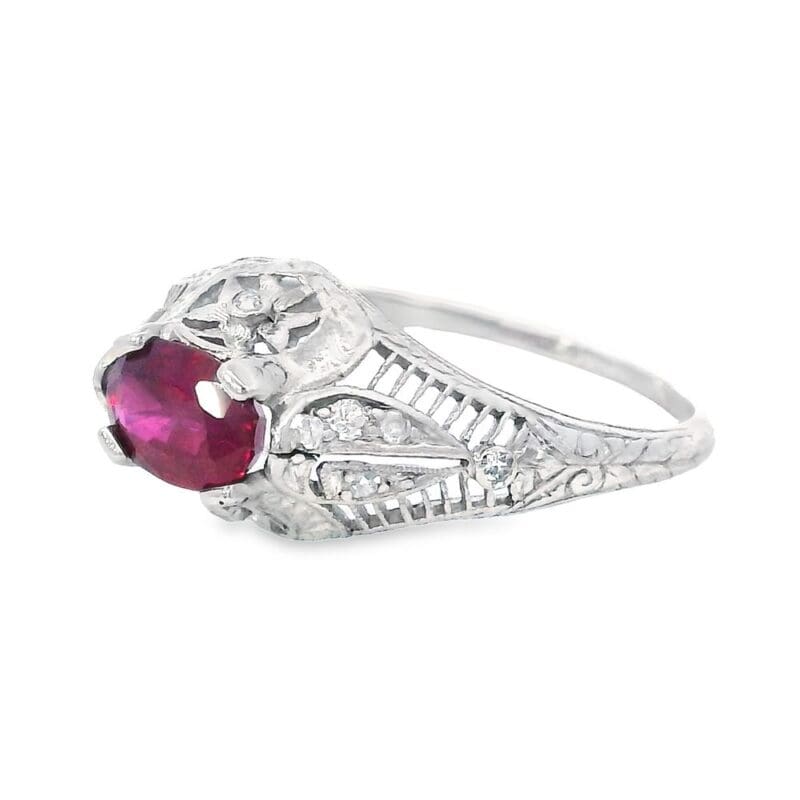 Ruby Platinum Filigree Ring with Diamonds, Alaska Mint
