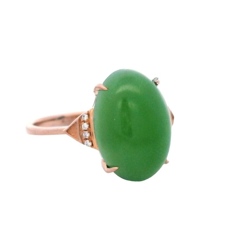 Jade Oval Shaped Ring 18k Rose Gold with Diamonds, Alaska Mint