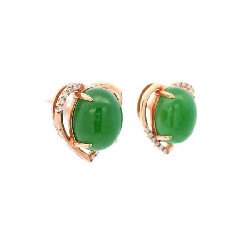 Jade Heart Stud Earrings 18k Rose Gold, Alaska Mint