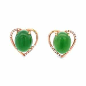 Jade Heart Stud Earrings 18k Rose Gold, Alaska Mint