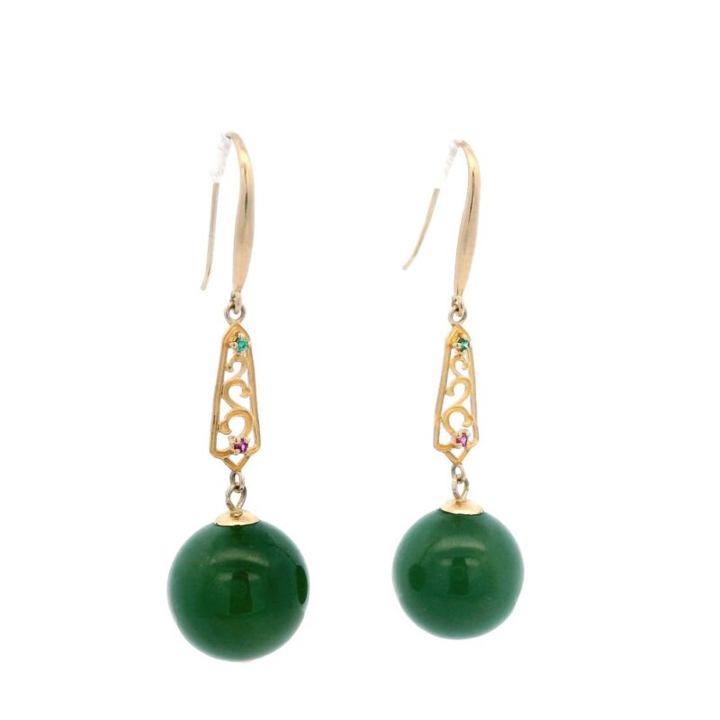 Jade Ball Earrings Emerald & Ruby 18k Rose Gold, Alaska Mint