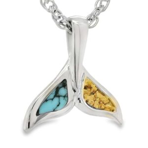 Turquoise Gold Nugget Whale Tail Pendant, Alaska Mint