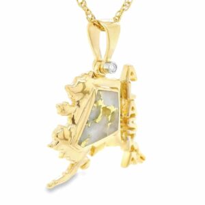 Gold Quartz Alaska Shaped Pendant, Alaska Mint