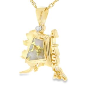 Gold Quartz Alaska Shaped Pendant, Alaska Mint