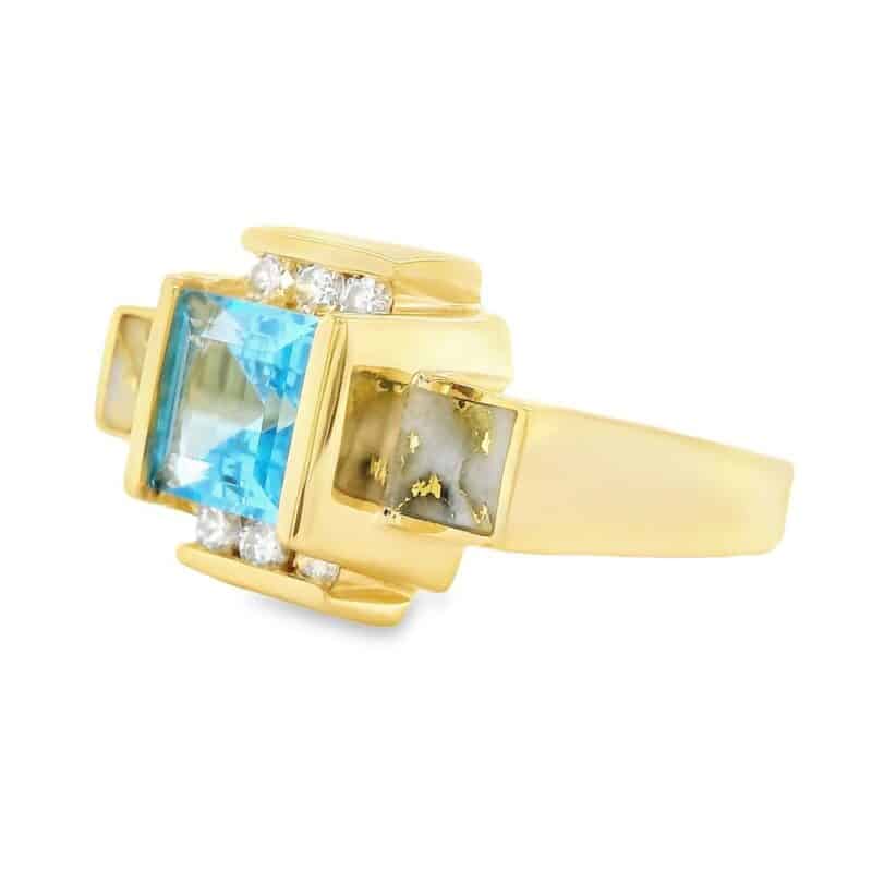 Square Blue Topaz Gold Quartz Ring, Alaska Mint
