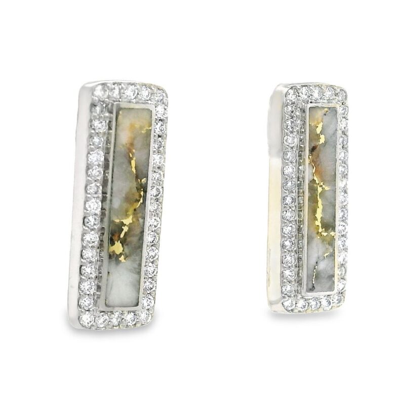 Rectangular White Gold Gold Quartz Earrings, Alaska Mint