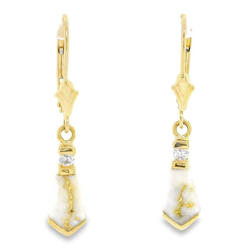 Gold Quartz Tie Shape Leverback Earrings, Alaska Mint