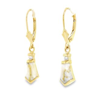 Gold Quartz Tie Shape Leverback Earrings, Alaska Mint
