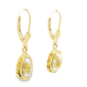 Gold Nugget & 8x5mm Gold Quartz Earrings, Alaska Mint