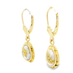 Gold Nugget & 8x5mm Gold Quartz Earrings, Alaska Mint