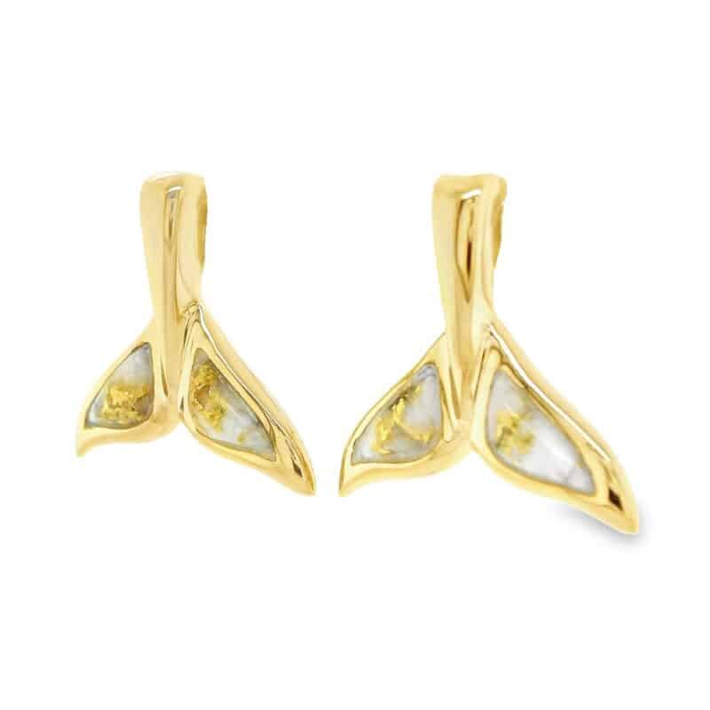 Post Whale Tail Gold Quartz Earrings, Alaska Mint