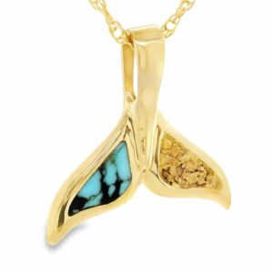 Turquoise Whale Tail Gold Nugget Pendant, Alaska Mint
