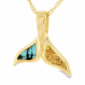 Turquoise Whale Tail Gold Nugget Pendant, Alaska Mint