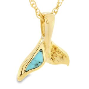 Turquoise Whale Tail Gold Nugget Pendant, Alaska Mint