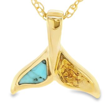 Turquoise Whale Tail Gold Nugget Pendant, Alaska Mint