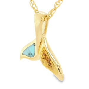 Turquoise Whale Tail Gold Nugget Pendant, Alaska Mint