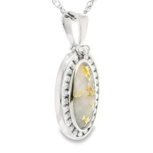 Oval White Gold Gold Quartz Diamond Pendant, Alaska Mint