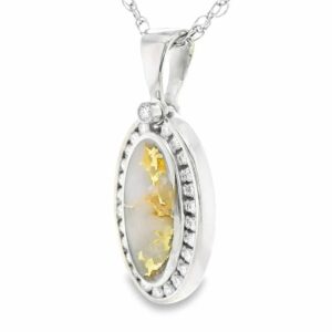 Oval White Gold Gold Quartz Diamond Pendant, Alaska Mint