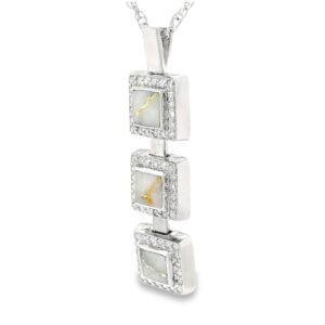 Triple Square Gold Quartz Diamond Drop Pendant, Alaska Mint