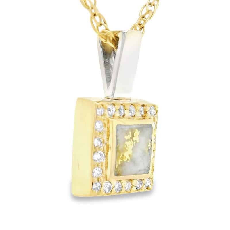Diamond 2-Tone Square Gold Quartz Pendant, Alaska Mint