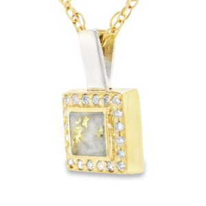 Diamond 2-Tone Square Gold Quartz Pendant, Alaska Mint