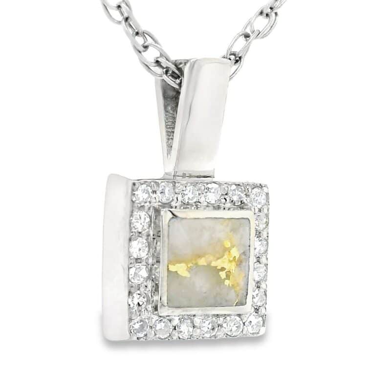 Diamond White Gold Square Gold Quartz Pendant, Alaska Mint