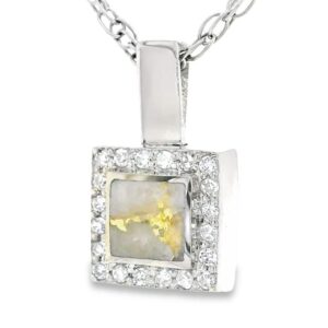 Diamond White Gold Square Gold Quartz Pendant, Alaska Mint