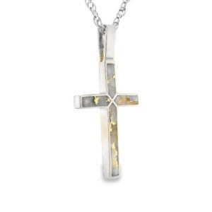 White Gold Cross Gold Quartz Pendant, Alaska Mint