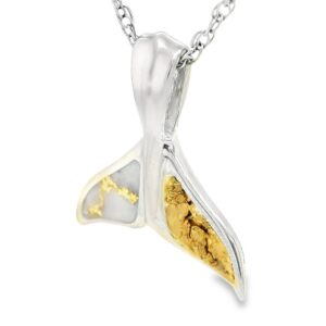 White Gold Whale Tail Gold Quartz Pendant, Alaska Mint