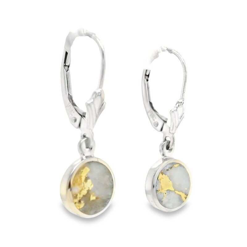 White Gold Round Gold Quartz Leverback Earrings, Alaska Mint