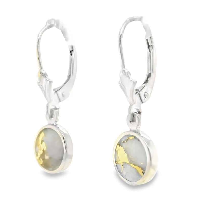White Gold Round Gold Quartz Leverback Earrings, Alaska Mint