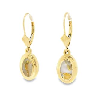 Gold Quartz Earrings Oval Inlaid Design Leverbacks, Alaska Mint