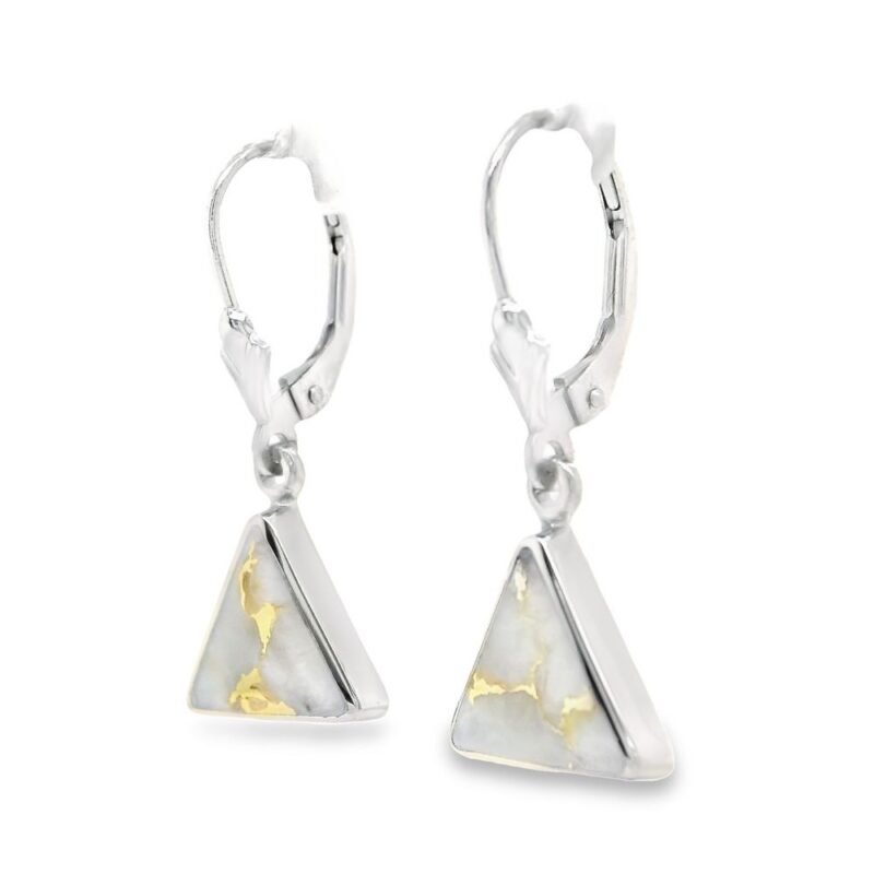 Triangular White Gold Gold Quartz Earrings, Alaska Mint