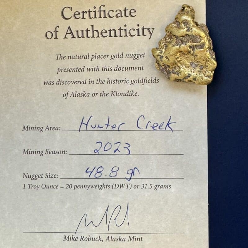 48.8 Gram Natural Gold Nugget, Alaska Mint